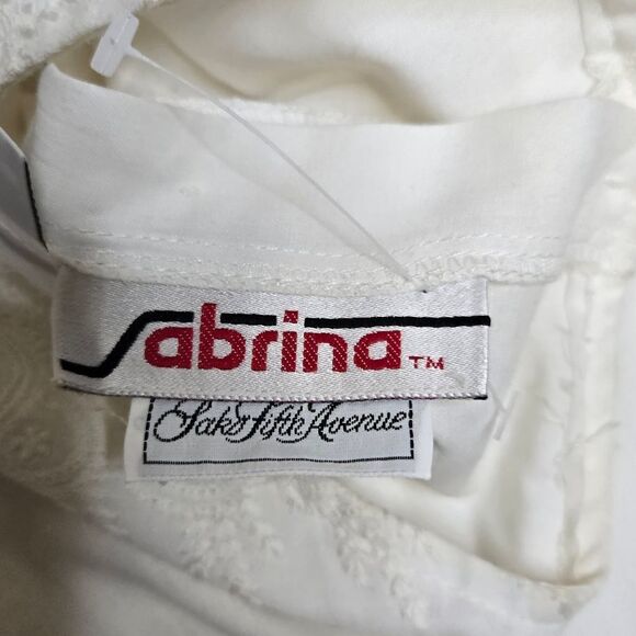 VINTAGE 80s white puff sleeve embroidered eyelet button back blouse top S - Picture 4 of 9